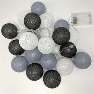 LED lyskæde med  bomuldsbolde i forskellige farver - 3 m 20 lys - diameter 6 cm